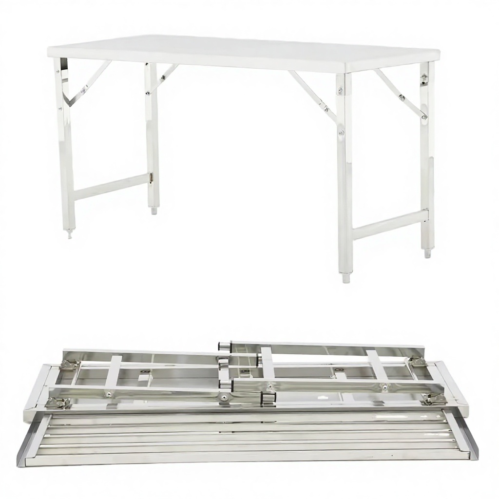 Commercial Kitchen Bench - Adjustable Height Foldable 304 Stainless Steel