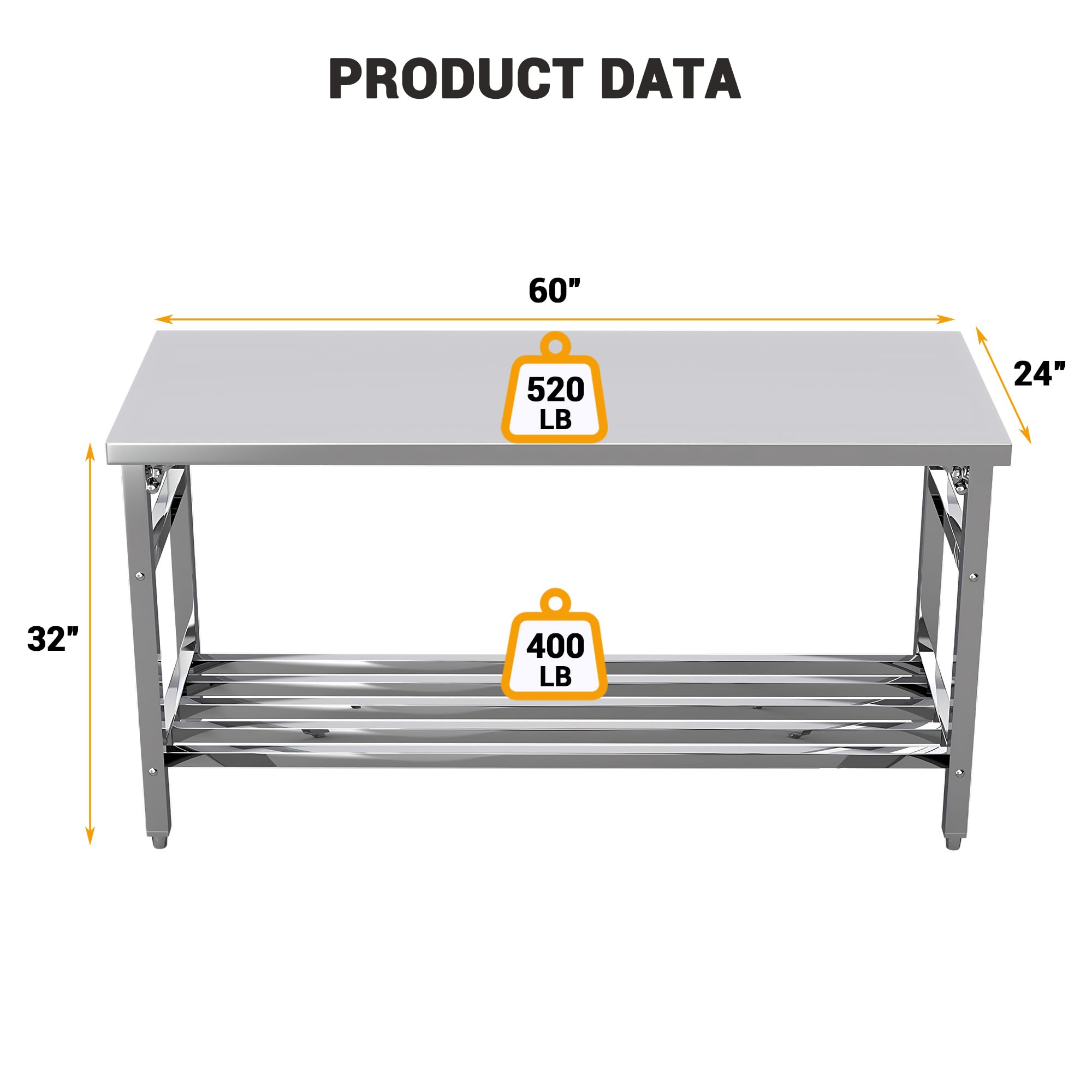 60*24 Inch Stainless Steel Pre - Commercial Kitchen Bench 评论和价格