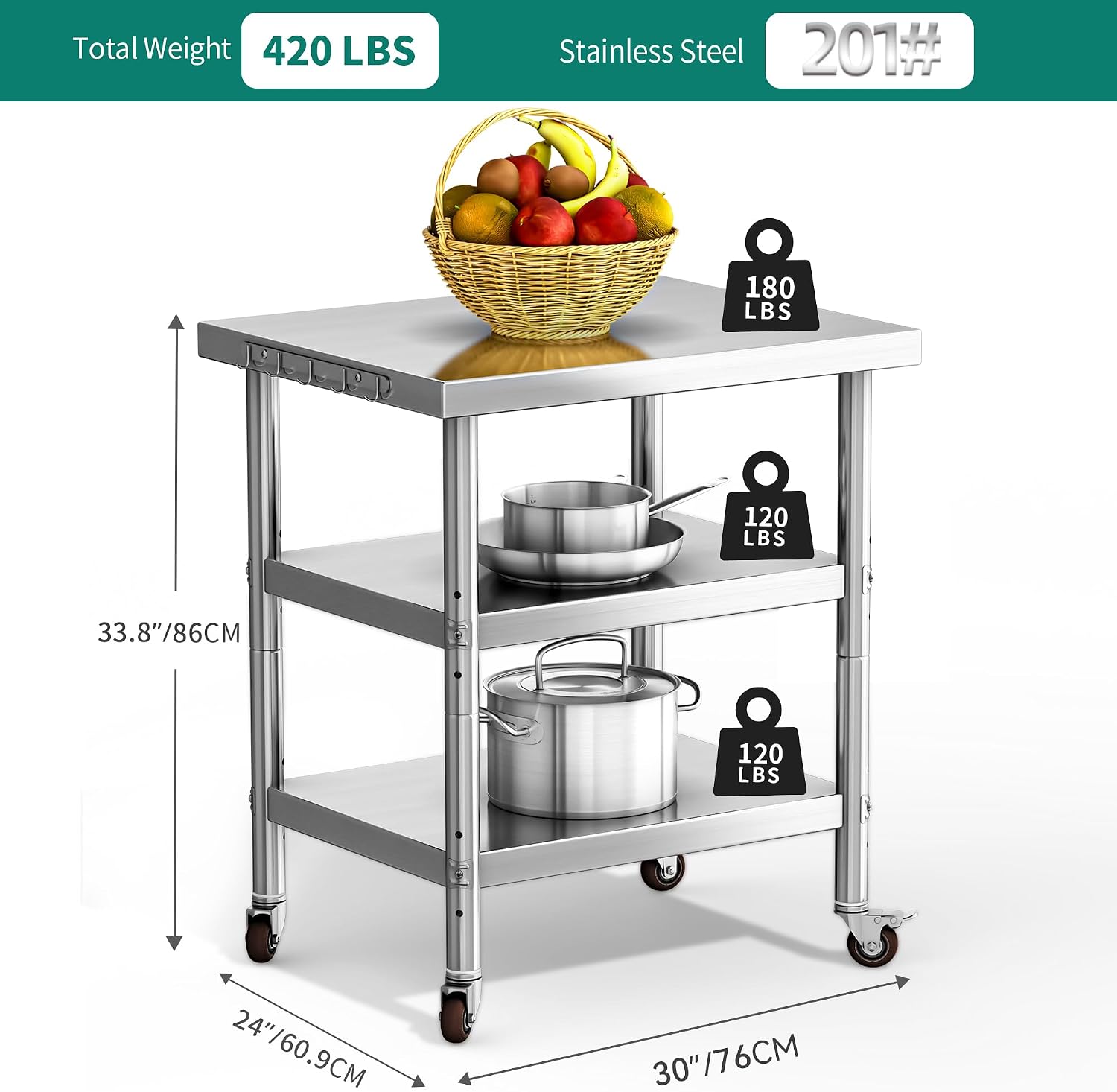 Stainless Steel Food Prep Tabl - Commercial Kitchen Island On Wheels 评论和价格