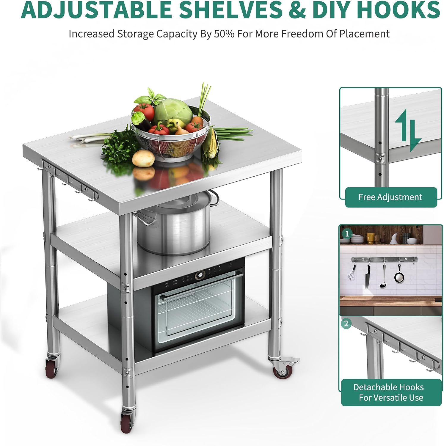 Stainless Steel Food Prep Tabl - Commercial Kitchen Island On Wheels 评论和价格